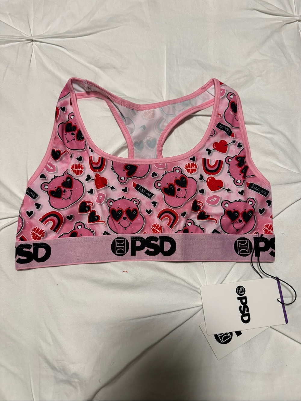 PSD Pink Care Bear Print Sports Bra Sz L